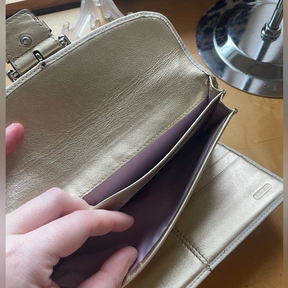 Coach Buckle Snap Wallet in cream and metallic gold. - Picture 8 of 16